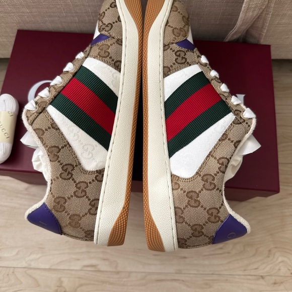 Gucci Screener Sneaker Men Size 6.5 US 7 Beige purple - Picture 5 of 8